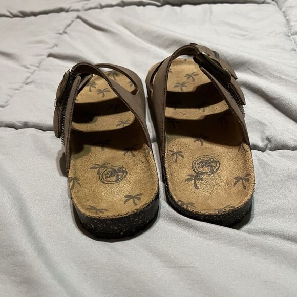 Wonder Nation Tan Brown Double Straps Faux Leather Slip on Slides Sandals Kids 1 - Picture 4 of 9